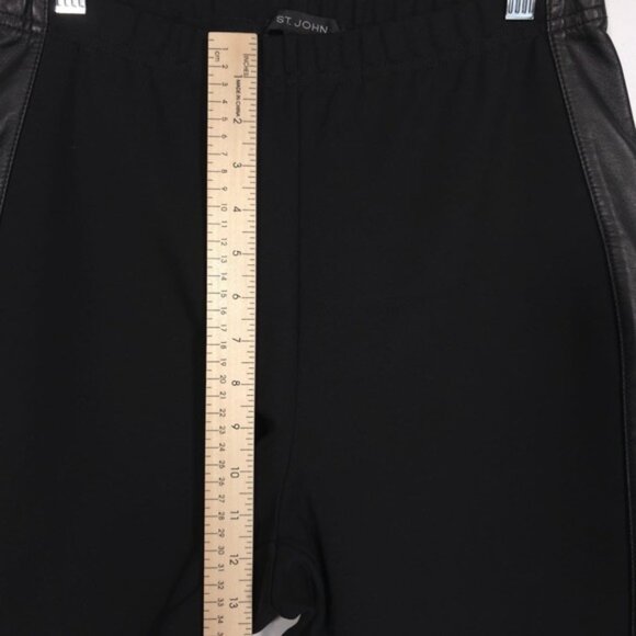 ST. JOHN Leggings Wool Blend Pants Black Side LEATHER Trim Santana Knit MEDIUM - Picture 4 of 9